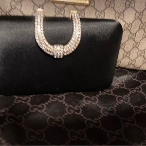 INC International Concepts Black Clutch with Gold Chain